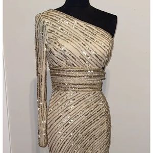 SHERRI HILL PROM PARTY PAGEANT FORMAL DRESS 8 GOLD NEW WITH TAGS